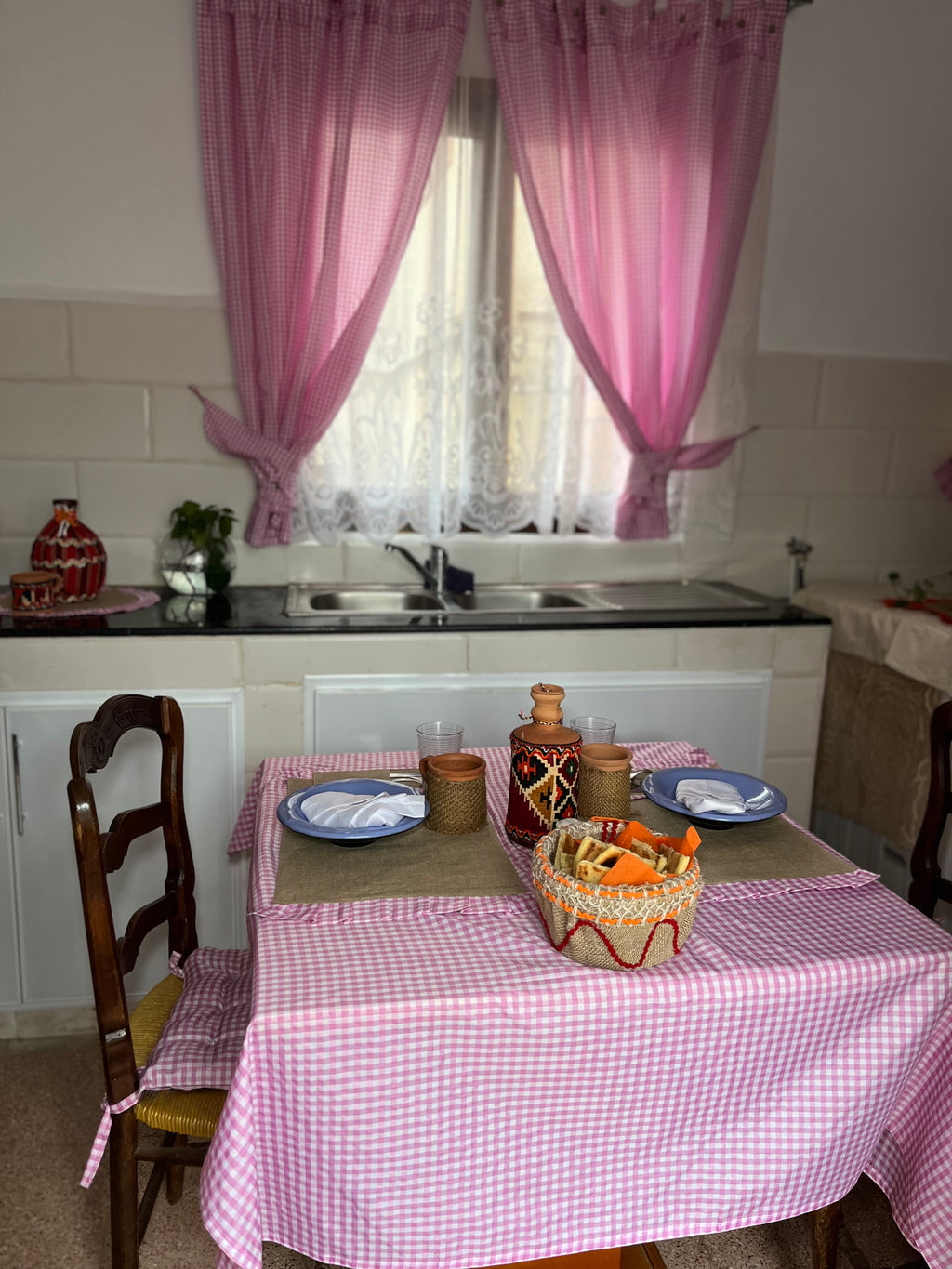 Série de table vichy rose
