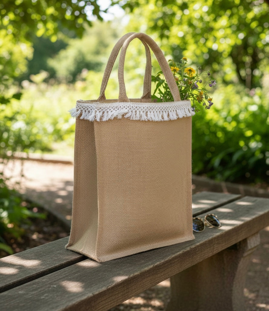 Tote bag en Toile de Jute avec Franges
