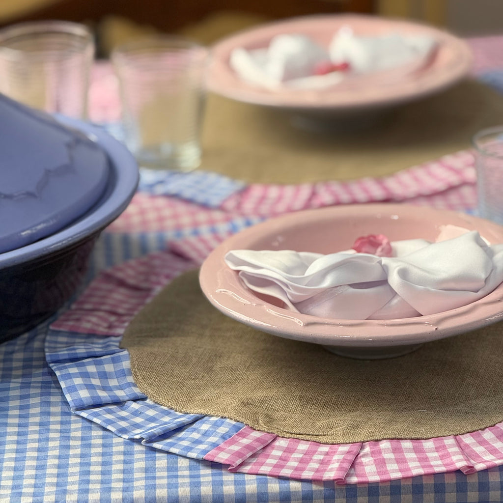 Série de table vichy bleu/rose