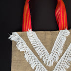 Tote bag en Toile de Jute avec Macramé en V