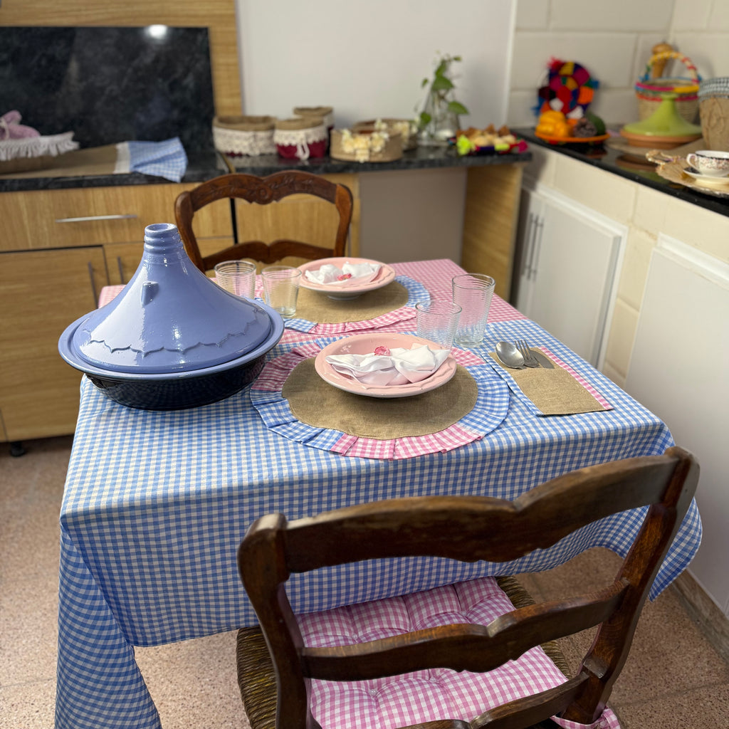 Série de table vichy bleu/rose